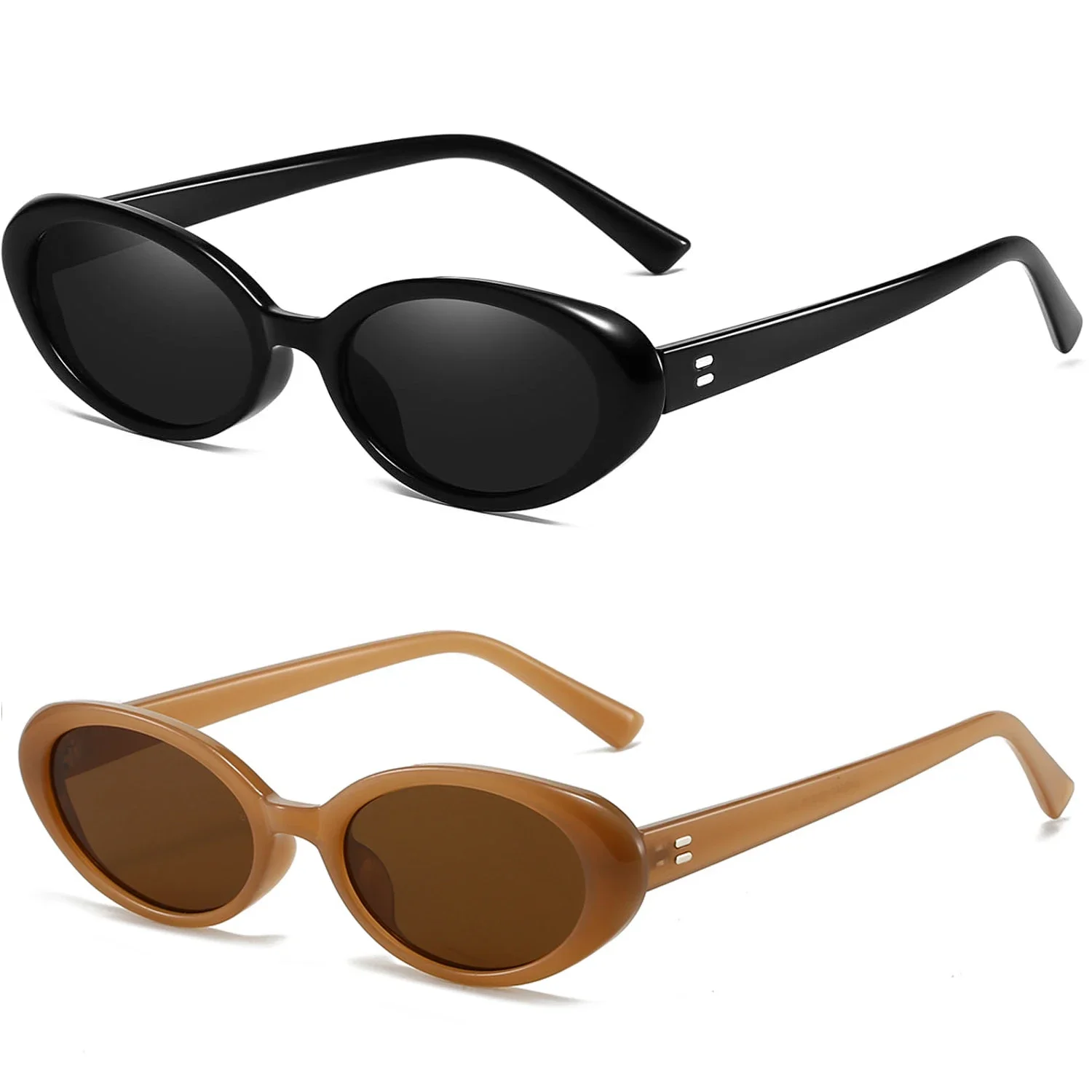 Ovale Retro-Sonnenbrille für Damen und Herren, modisch, kleine ovale Sonnenbrille, 90er-Jahre-Vintage-Sonnenbrille, 2 Stück