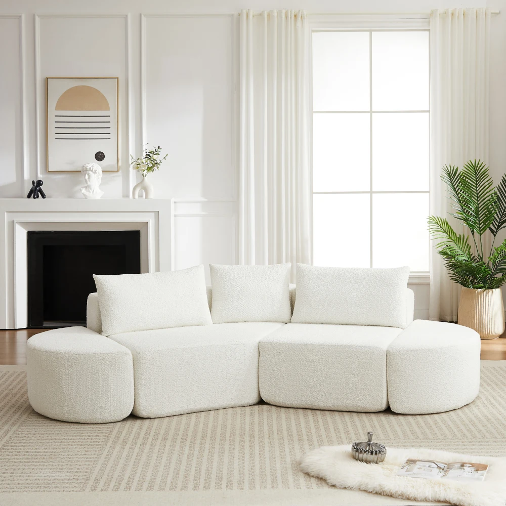 

106.3-inch V-shaped Modular Chenille Sofa:3 Pillows,2 Curved Ottos,Beige-Fits Home/Office