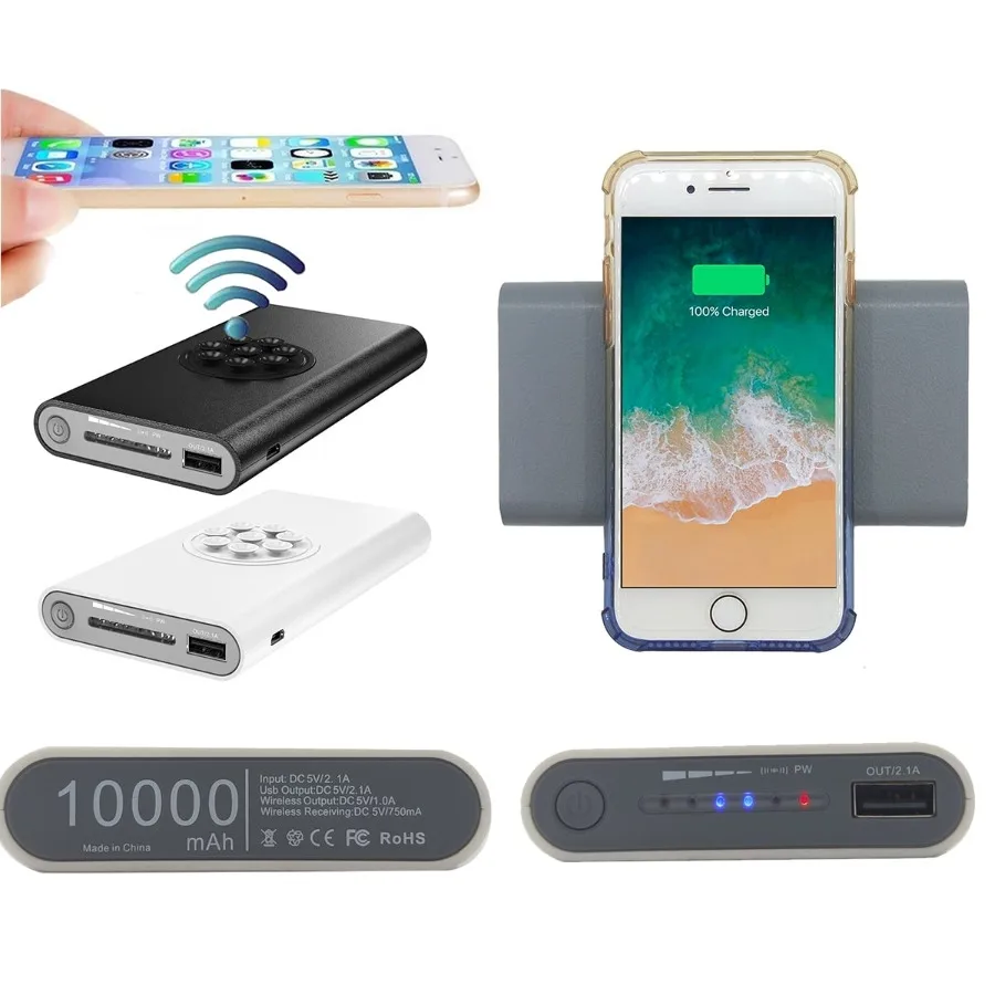 

Портативный внешний аккумулятор с беспроводной зарядной панелью - черный