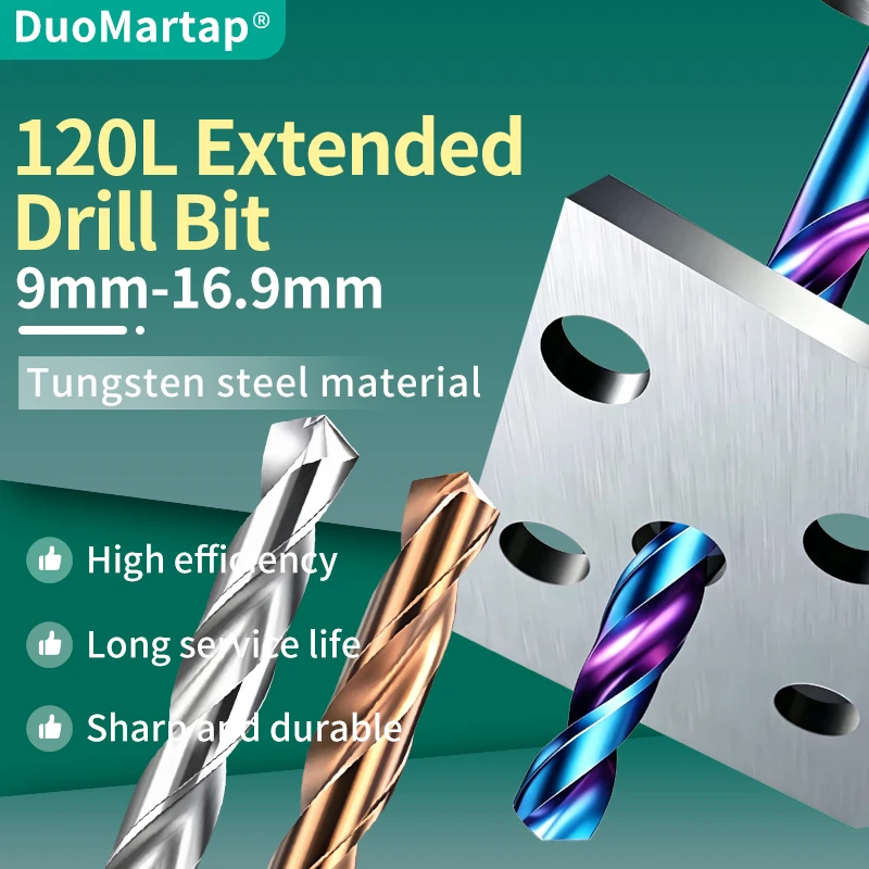 DUOMaetap 1PCS HRC70 Solid Carbide Extra long Twist Drill Bit 9mm-16.9mm For Cast Iron Metal Aluminum  CNC machinery Tool X120L