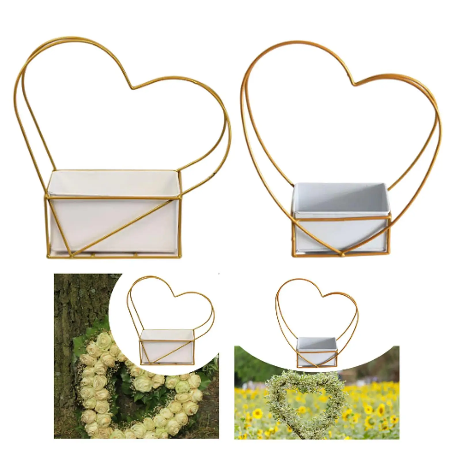 Modern Metal Planter Heart Shaped Flower Basket Geometric Organizer Tray for Balcony Home Living Room Reception Table