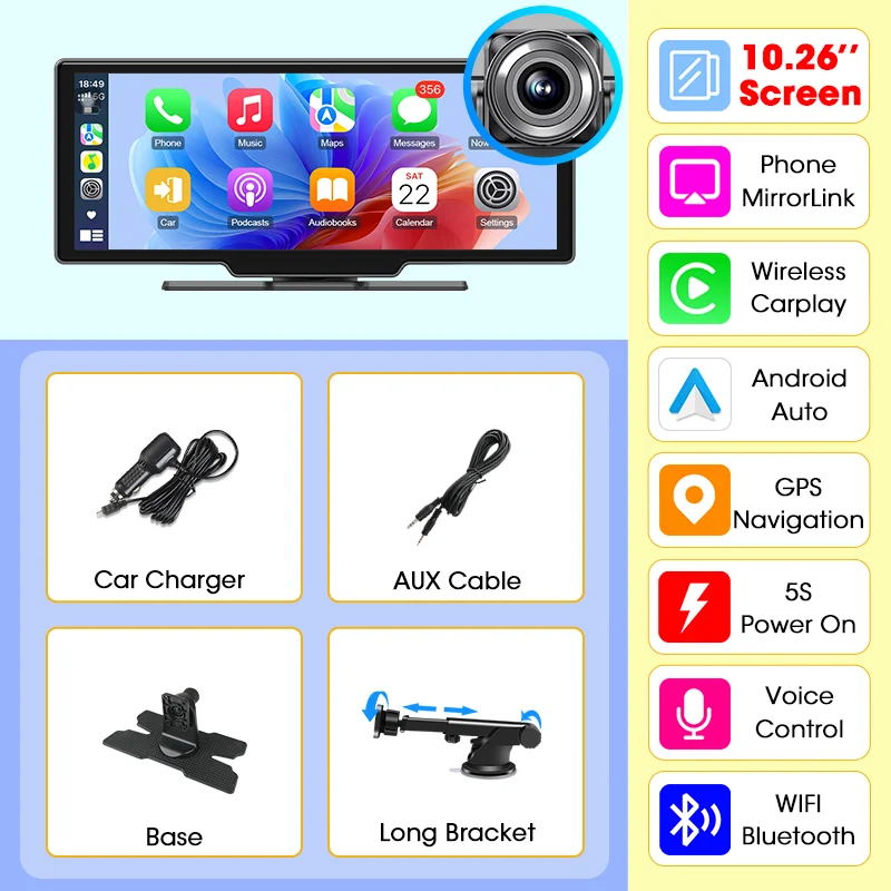 Srnubi 10.26/11.26 Inch Dash Cam 4K CarPlay Android Auto DVR 5G WIFI Dashcam GPS navigatie Video Recorder Achteruitkijkcamera
