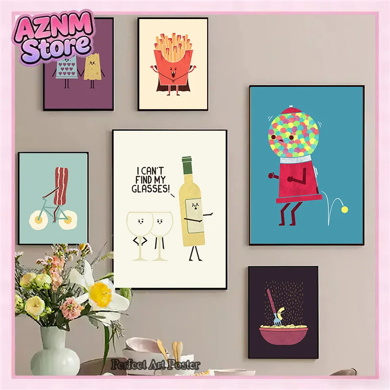 (1pc frameless)Funny Fast Food Taco Pizza Cocktail I Cant Find My Glasses Poster Print Canvas Painting Cute Wall Art For Kid