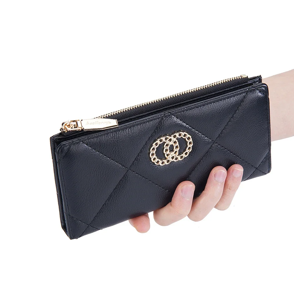 Portefeuille long en cuir PU pour femme, multi-fentes, porte-cartes, grande capacité, fermeture éclair, porte-monnaie, pochette pour téléphone,