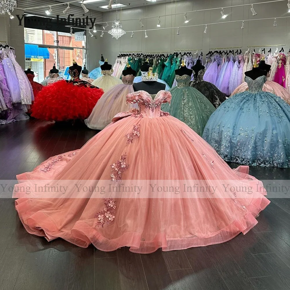 Luxury Pink Quinceanera Dress 2024 3D Floral Sweet 15 16 Dress Birthday Party Vestidos De 15 Quinceañera Princess Gown Pageant