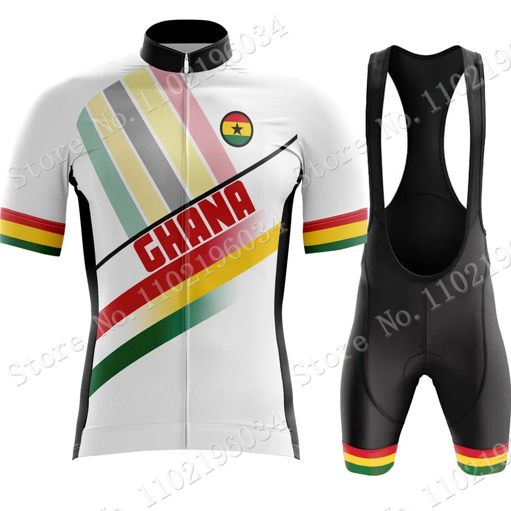 

2023 Ghana Team Cycling Jersey Set Short Sleeve Mens Summer White Clothing Road Bike Shirts Suit Shorts MTB Maillot Culotte