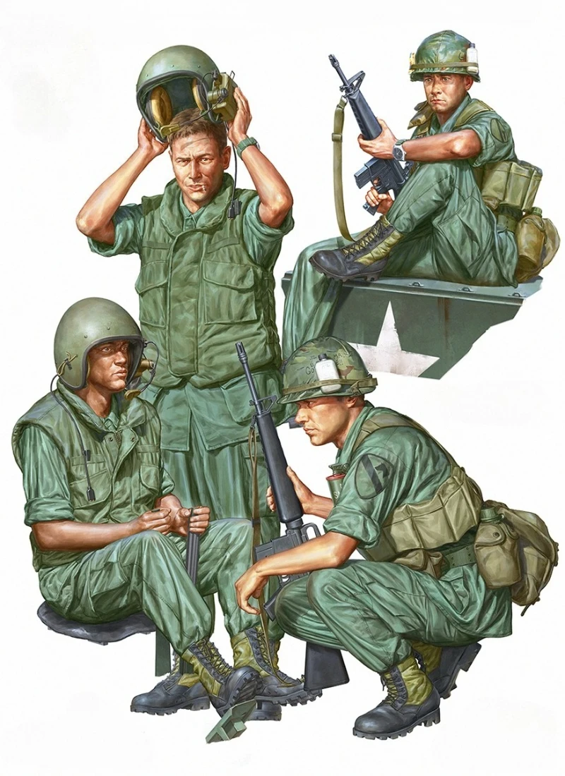 1/16 Scale Die-Cast Resin Figure Model Kit Armored Personnel Carrier Crew & Infantrymen 4 Figures (No Car) Unassembled Unpainted