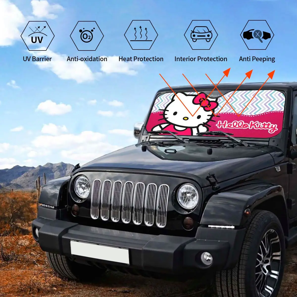 Sanrio Hello Kitty Kuromi kaca depan dapat ditarik kerai 70x130cm Aluminium Foil mobil kerai naungan matahari melindungi