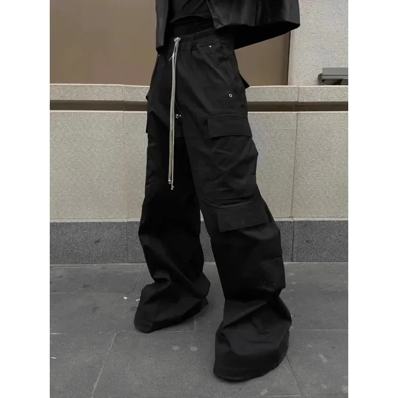 

QWEEK Baggy Black Cargo Pants Women Wide Leg Casual High Street Drawstring Trousers Men Goth Grunge America Style Pantalones