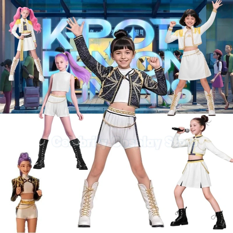 

New Girls Demon Hunters Rumi Cosplay Costume Halloween Carnival K-Pop Zoey Mira Cosplay Kids Idol Stage Dress Up Outfit Children