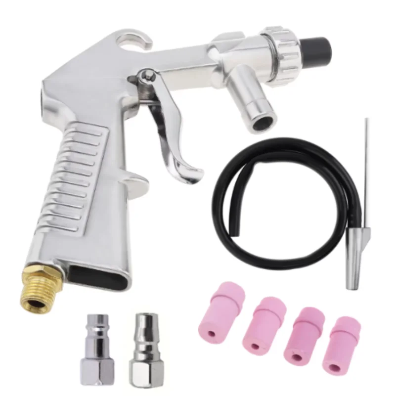 Pneumatic sandblasting gun kit, sandblasting machine kit, sandblasting gun + 4 nozzles + connector + hose, rust removal tool kit