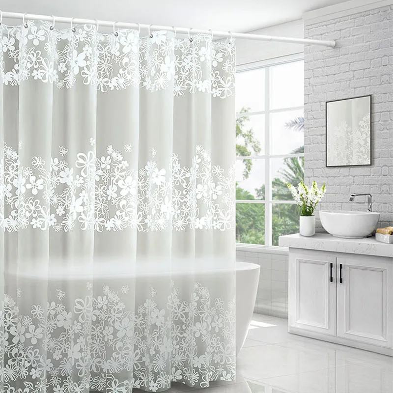 Flowers Shower Curtains Waterproof PEVA Water Droplets Striped Bath Curtain Mildewproof Bathing Cover with 12pcs Plastic Hooks