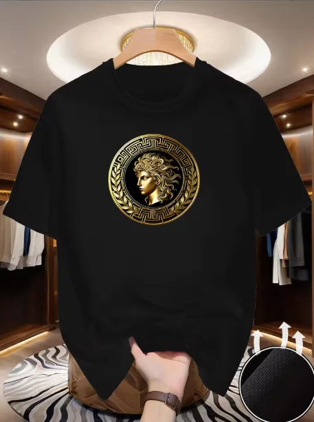 Men's Side Face Beauty Print Tshirt Summer Outdoor Casual Sports Quick Drying Short Sleeve Top Europe Size Men Clothing for Son