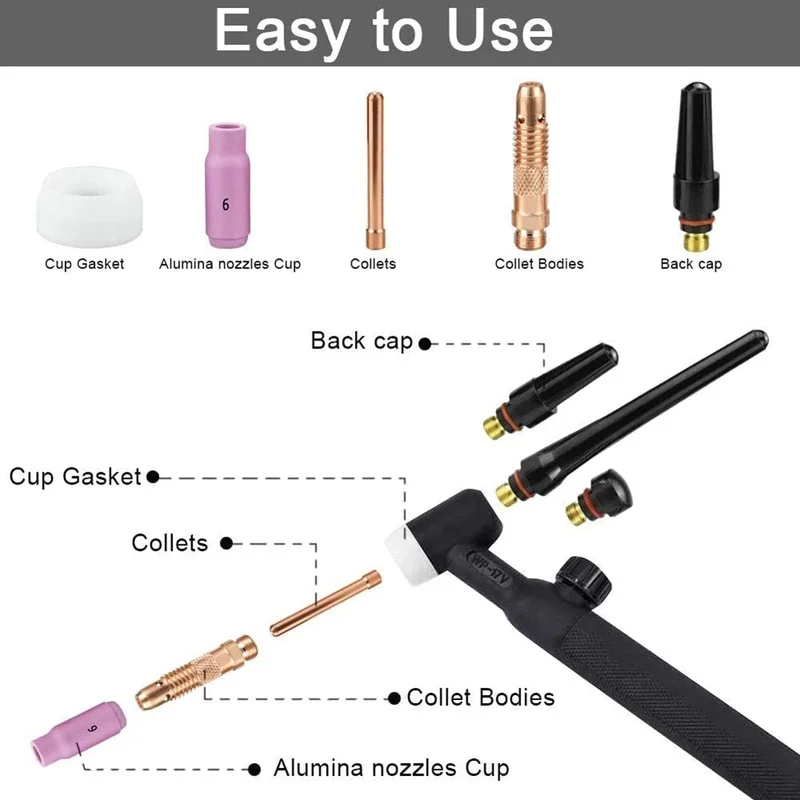 

26-Piece TIG Welding Torch Accessories Kit for WP-17/18/26 with Collets, Body, Alumina Nozzle Consumables