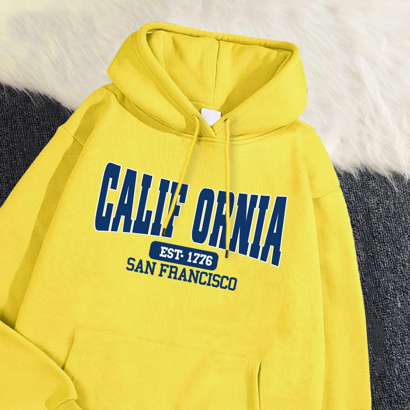 Autumn Winter Womens Hoodies California Est 1776 San Francisco Printed Sweatshirt Warm Fleece Comfortable Pullover Casual Tops