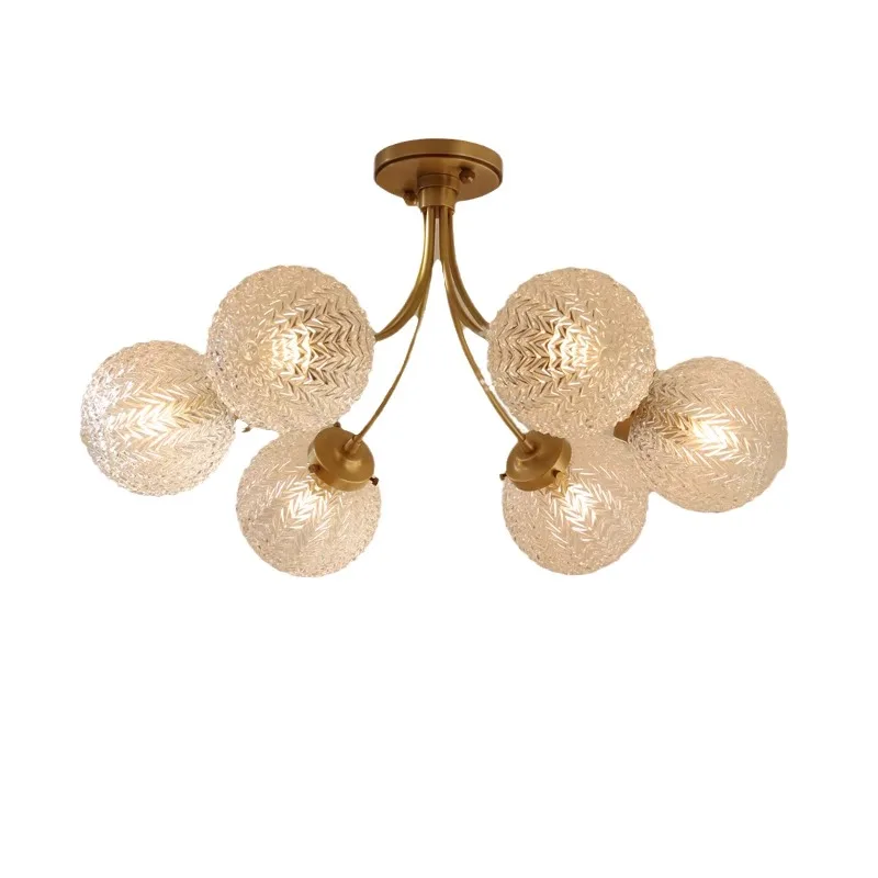 

American all-copper light luxury bedroom ceiling light simple modern French living room dining room glass ball cover chandelier