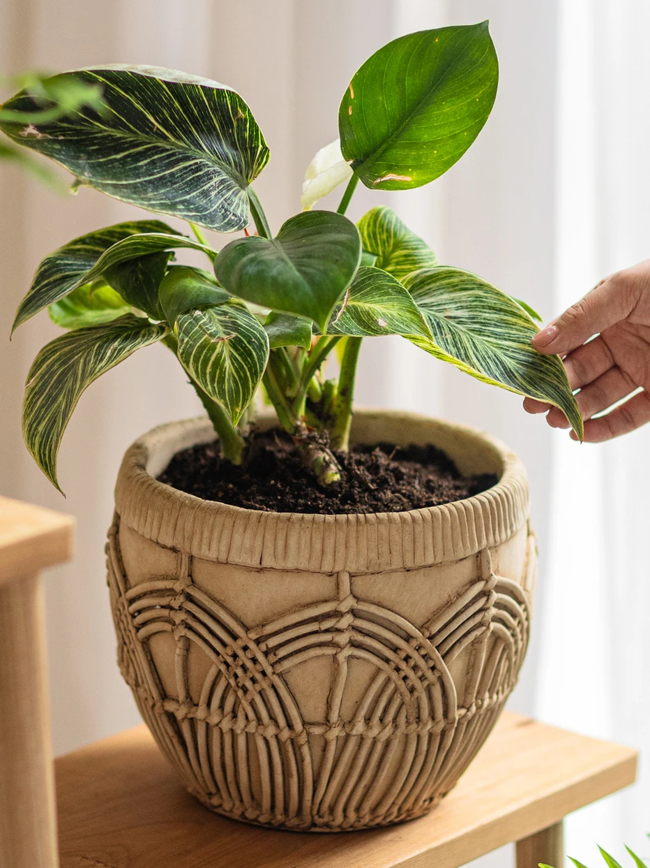 

Retro Nordic Creative Wicker Weave Cement Flower Pots for Living Room Decoration Imitation Ceramic Flower Vases Home Decor