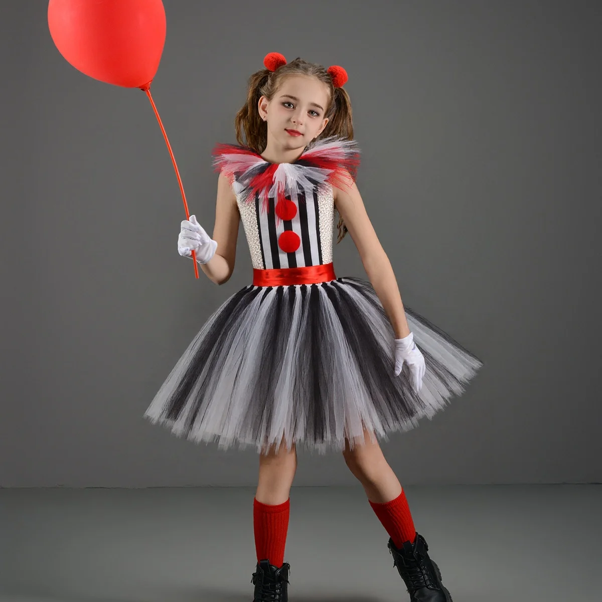 Killer Clown Costume for Girls Halloween Dress Up Black White Scary Terrifier Joker Tutu Dress Kids Fancy Carnival Party Clothes