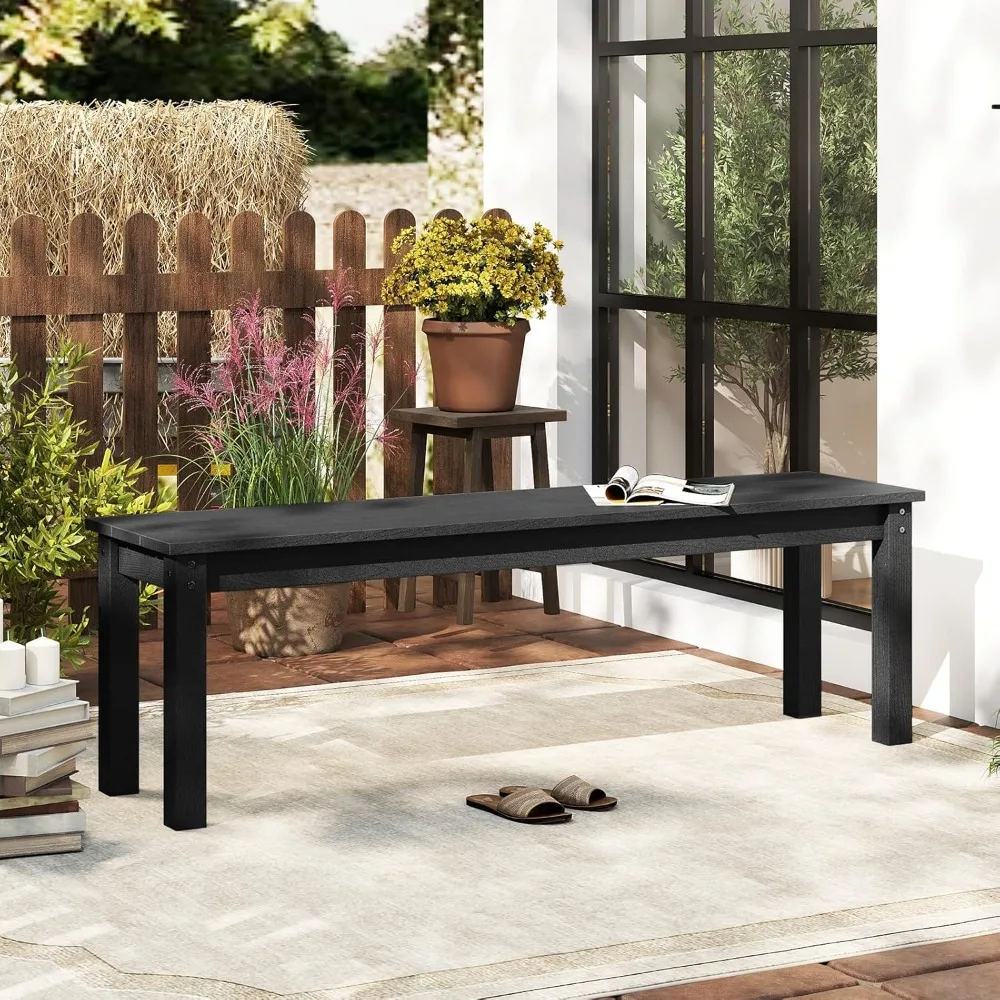 Outdoor Bench, 2-3 Person Patio Bench, 55 Backless Garden Dining Bench with Slatted Seat, Weatherproof Park Bench