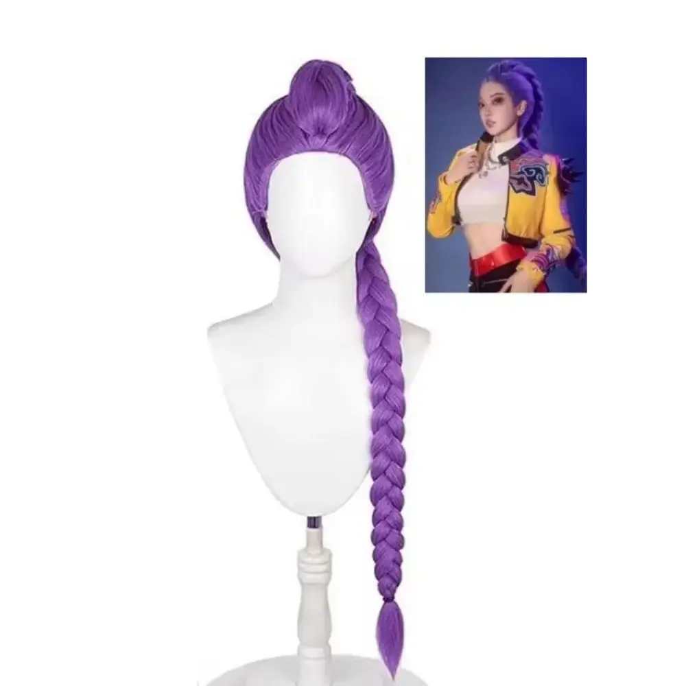 زي صائدو شيطان kpop 37.5 بوصة أرجواني طويل مضفر شعر مستعار على شكل ذيل حصان أنيمي رومي شعر مستعار كوسبلاي لحفلات الهالوين