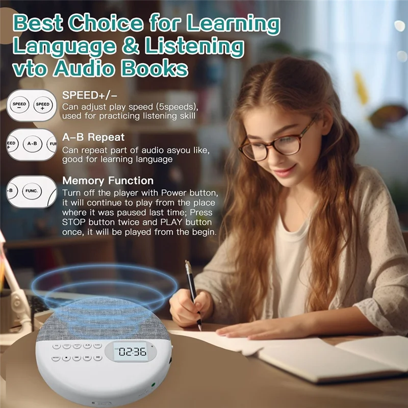 REPLA-Multifunctional Audio Player Dual Stereo MP3 CD Player Fetal Education Repeating English Learning Machine