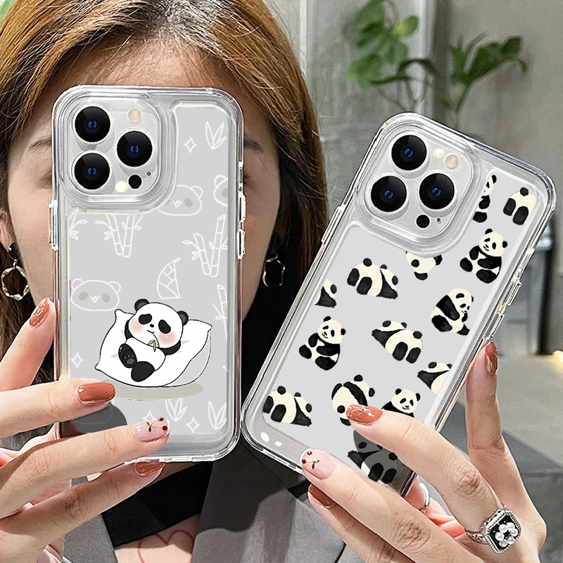 Cute Little Panda Phone Case For iPhone 16 15 14 Pro Max Plus 13 12 11 Pro XR X XS Max 7 8 Shockproof Clear Soft Silicone Cover