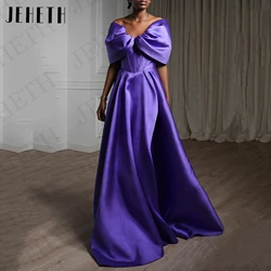 JEHETH Modest Off The Shoulder Prom Dress Purple A Line Satin V Neck Graduation Dresses Woman Party فساتين سهرة سعودي Pleat 2024