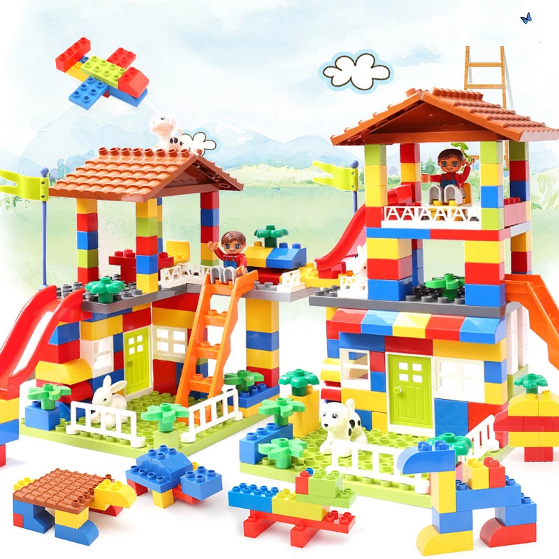 Diy Colorful City House Roof Big Particle Building Blocks Castle Educational Toy For Children Compatible Legoinglys Duplo Slide