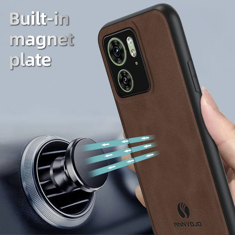 Matte Plain Leather Case For Moto Edge 40 Moto EDGE40 Neo Motorola Edge 2023 Built-in Metal Car Mount Holder Cover