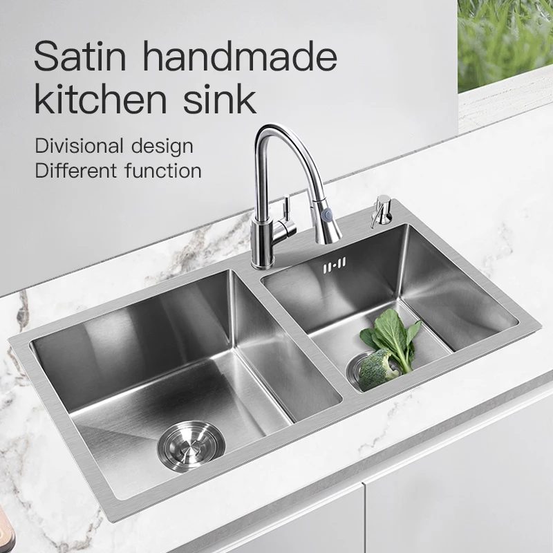 

Fregadero De Cocina De Acero Inoxidable Hechos a Mano Con Doble Cuenco 304 16 Gauge Sink Two Bowls Kitchen Sinks Stainless Steel