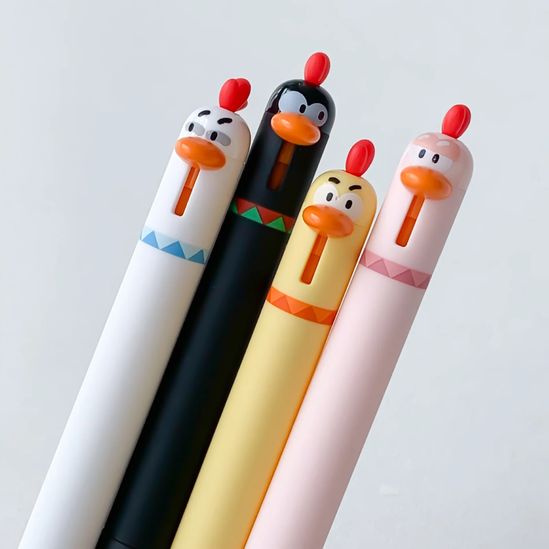 4Pcs/Set Funny Chicken Click Gel Pen 0.5mm Quick-Drying Black Ink Gel Pen Stress-relieving Stationery School Office Supplies