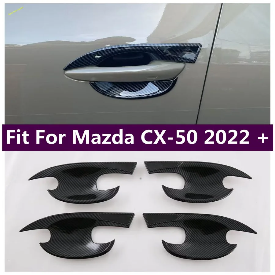 Car Door Wrist Pull Doorknob Handle Hand-clasping Bowl Cover Trim Fit For Mazda CX-50 2022 - 2024 Carbon Fiber Look Accessories