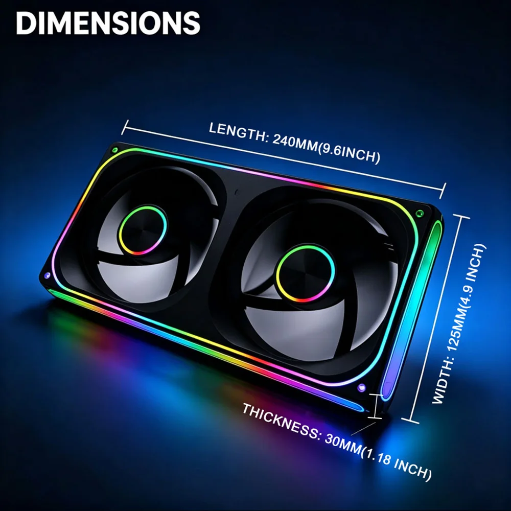 MANMU 2-in-1 ARGB PC Case Fan 120mm Dual Loop Rainbow Addressable RGB Cooling Fan Silent Computer Cooler for Gaming PC Chassis