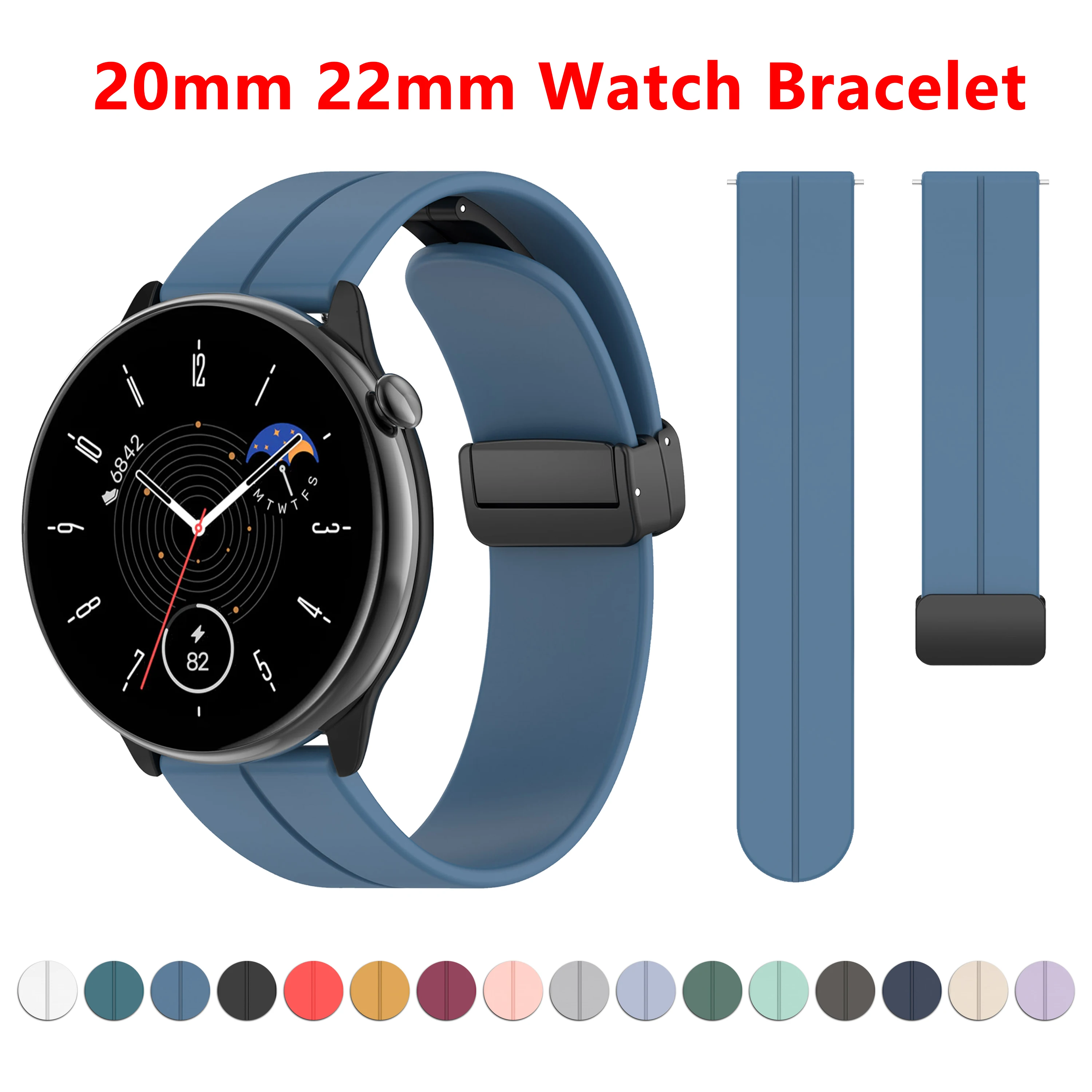 

20 22mm Magnetic Buckle Band for Samsung Galaxy Watch 4 5 40 44mm Silicone Strap for For Amazfit Bip GTS GTR 4 3 4 2 2e Bracelet