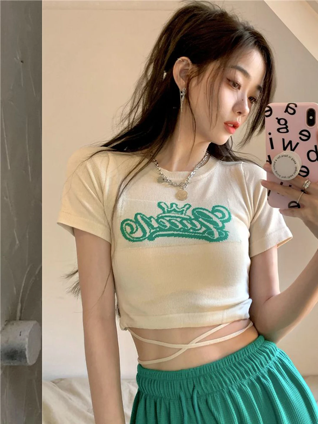 

Sweet Spicy Short Sleeve T-Shirt Women's Summer 2026 New Design Slim Fit Short Style Base Top Quality Polyester Fiber