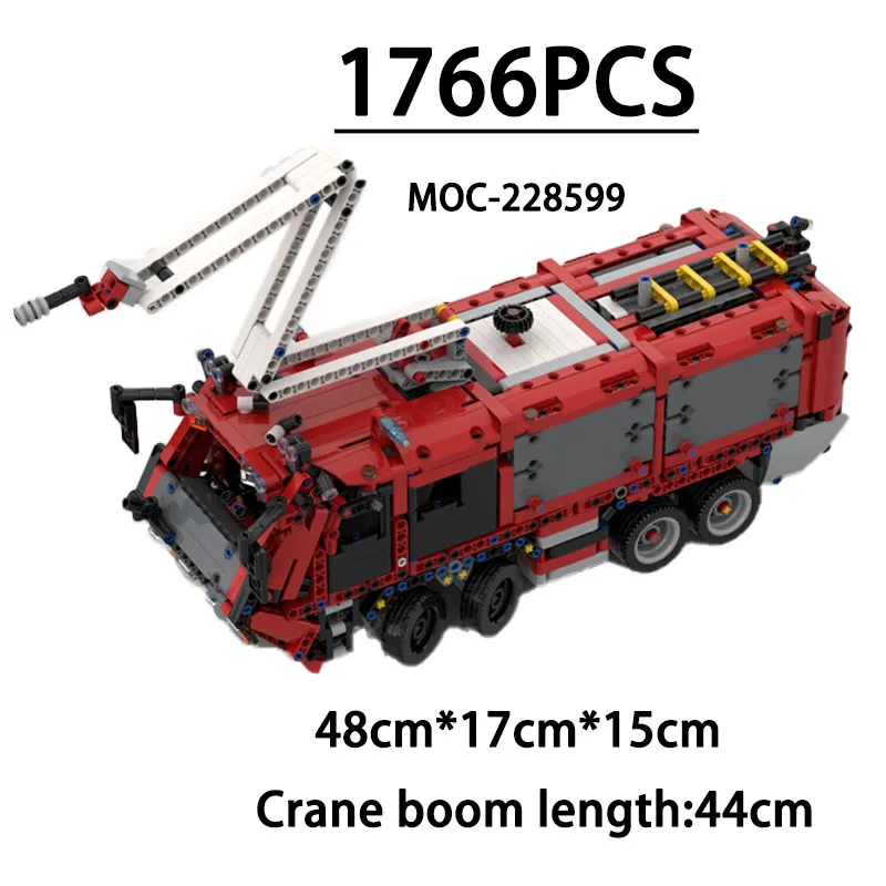 MOC-228599 Building Block Car Transporter Airport Fire Truck Model, 1766 Pieces, Children's Birthday Christmas New Year Toy Gift