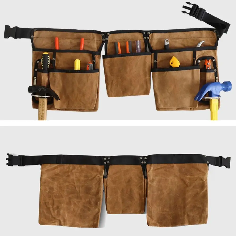 Sac de matériel rétro de grande capacité, toile cirée, pochette à outils multi-poches, étanche, résistant à l'usure, sac de taille pour menuisier