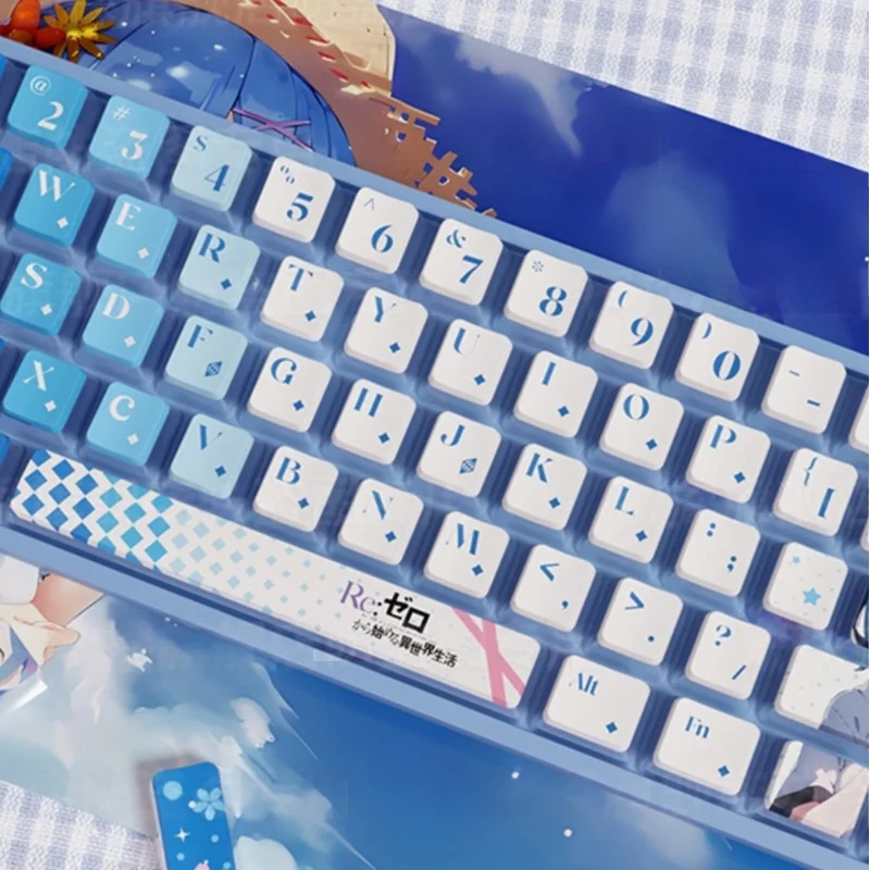 レム・エミリア・テーマ・プリン・キーキャップ　OEM高さ　PBT素材　四面透明　熱昇華印刷　メカニカルキーボード用キーキャップ