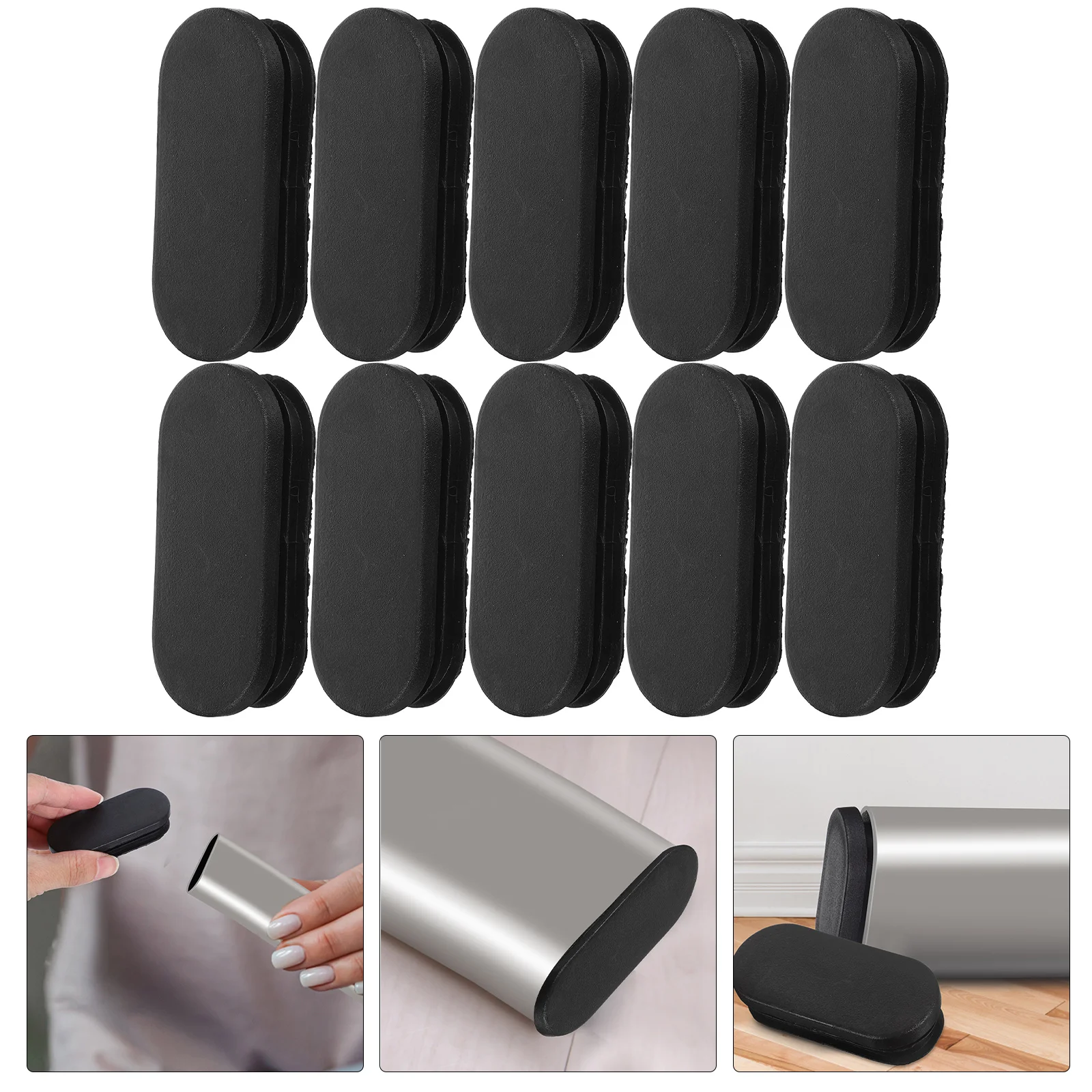 

Patio Table Leg Caps Chair Replacement Parts Oval Plastic Sleeve End for Legs Black