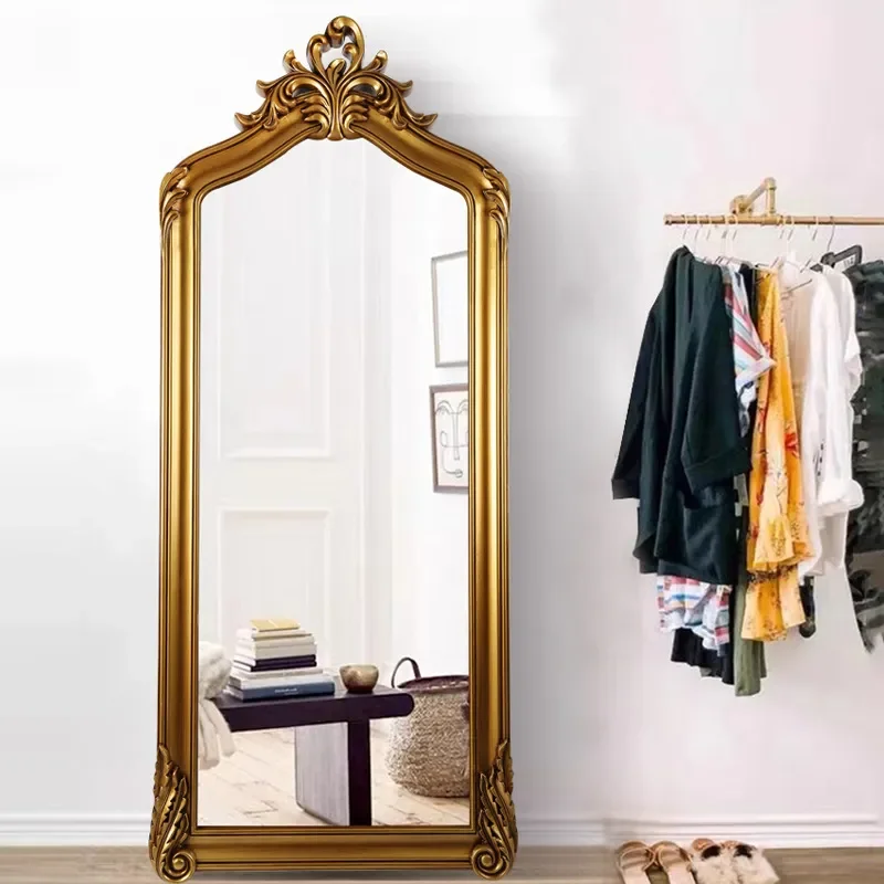 Simple Carved Full Body Mirror for Clothing Store Fitting Room Living Room Corridor Retro Floor Standing Dressing Large Wall