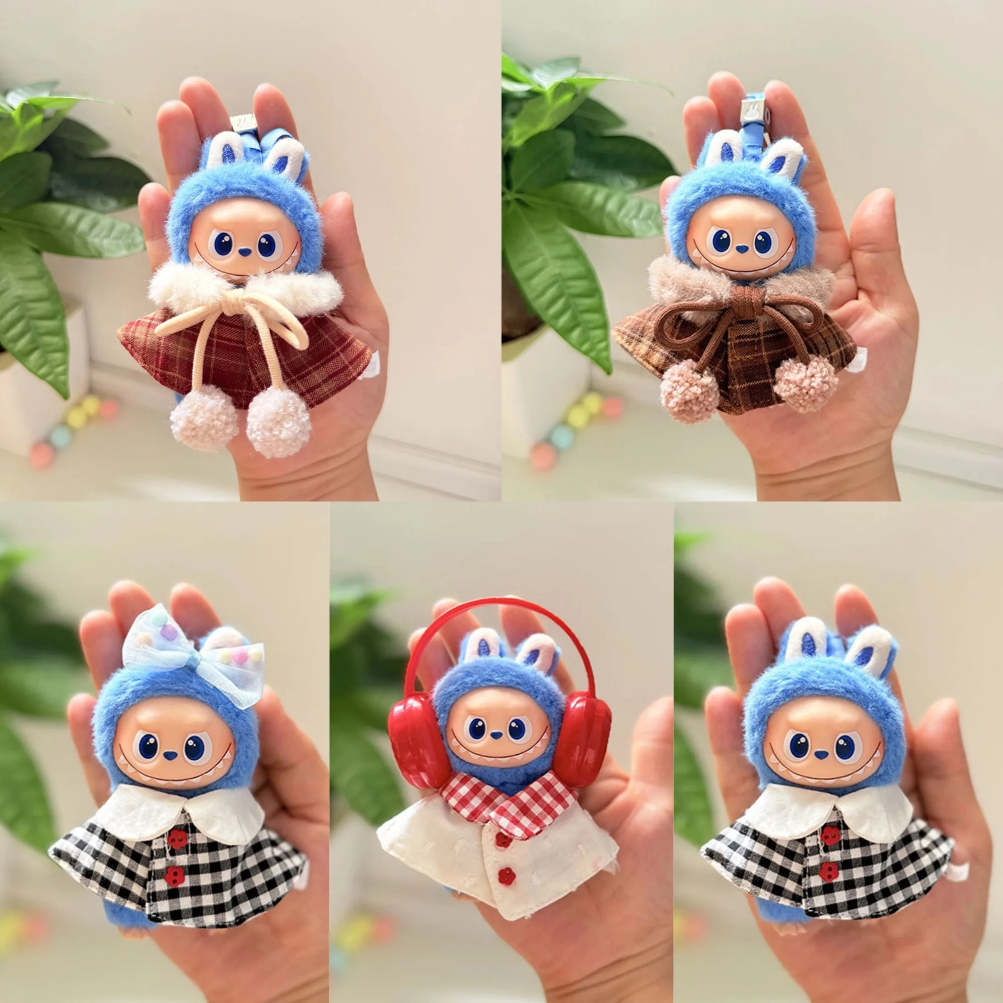 

10cm Mini Labubu 4.0 Doll Clothes 4th-Gen Plaid-Collar Shawl Clothes for Mini Labubu Accessories