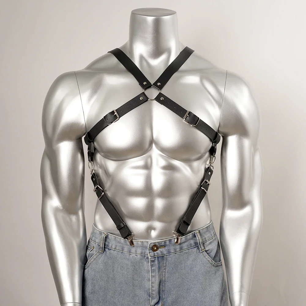 Arnês de couro PU ajustável para homens, fetiche gay de suspensórios BDSM Bondage, lingerie masculina sexy, cintos estilo punk, Harajuku para adultos