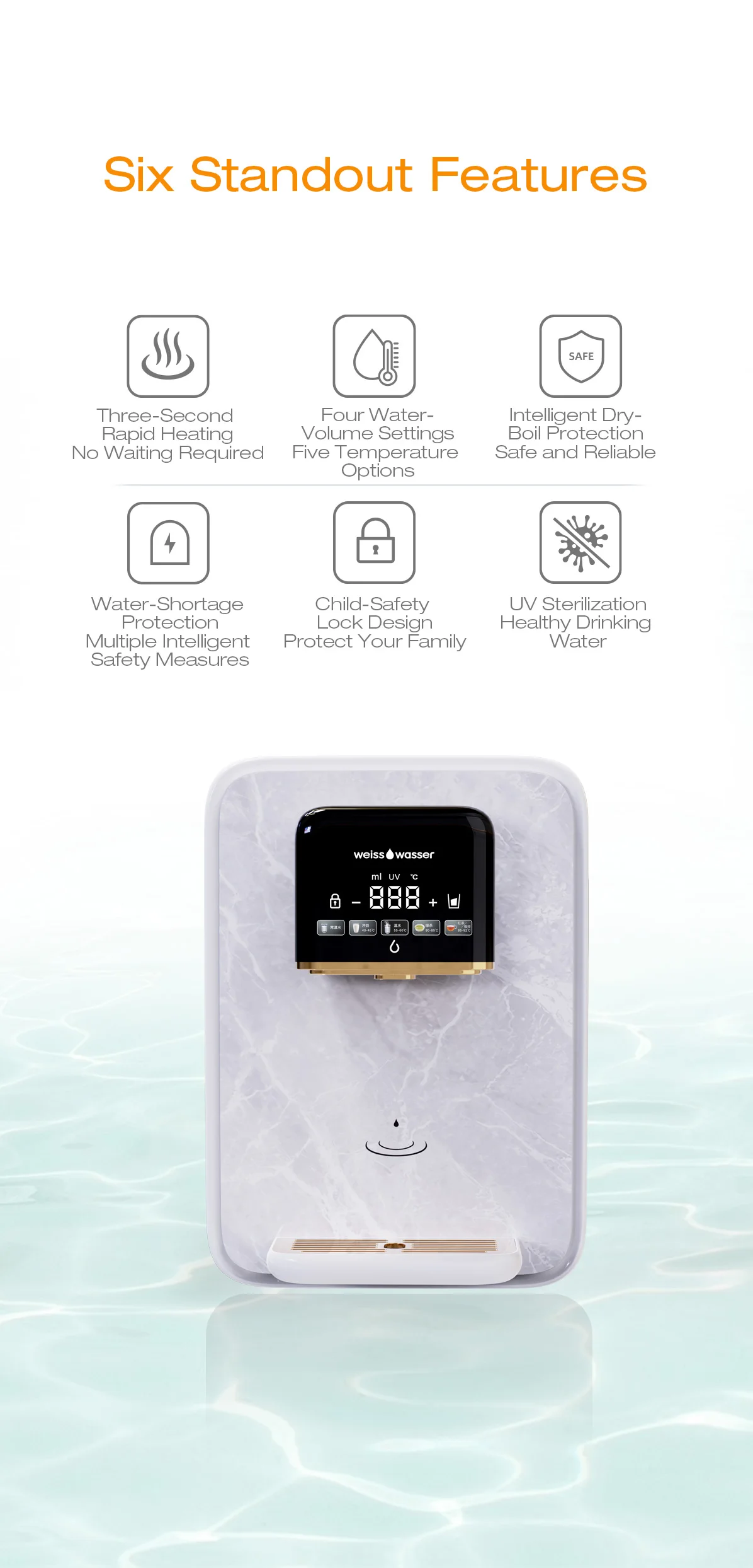 Instant Water Boiler, Touch-sensitive Glass Panel, Wall-mounted Dispenser, Quick Heating, 3-5 Seconds, Hot Water On Demand