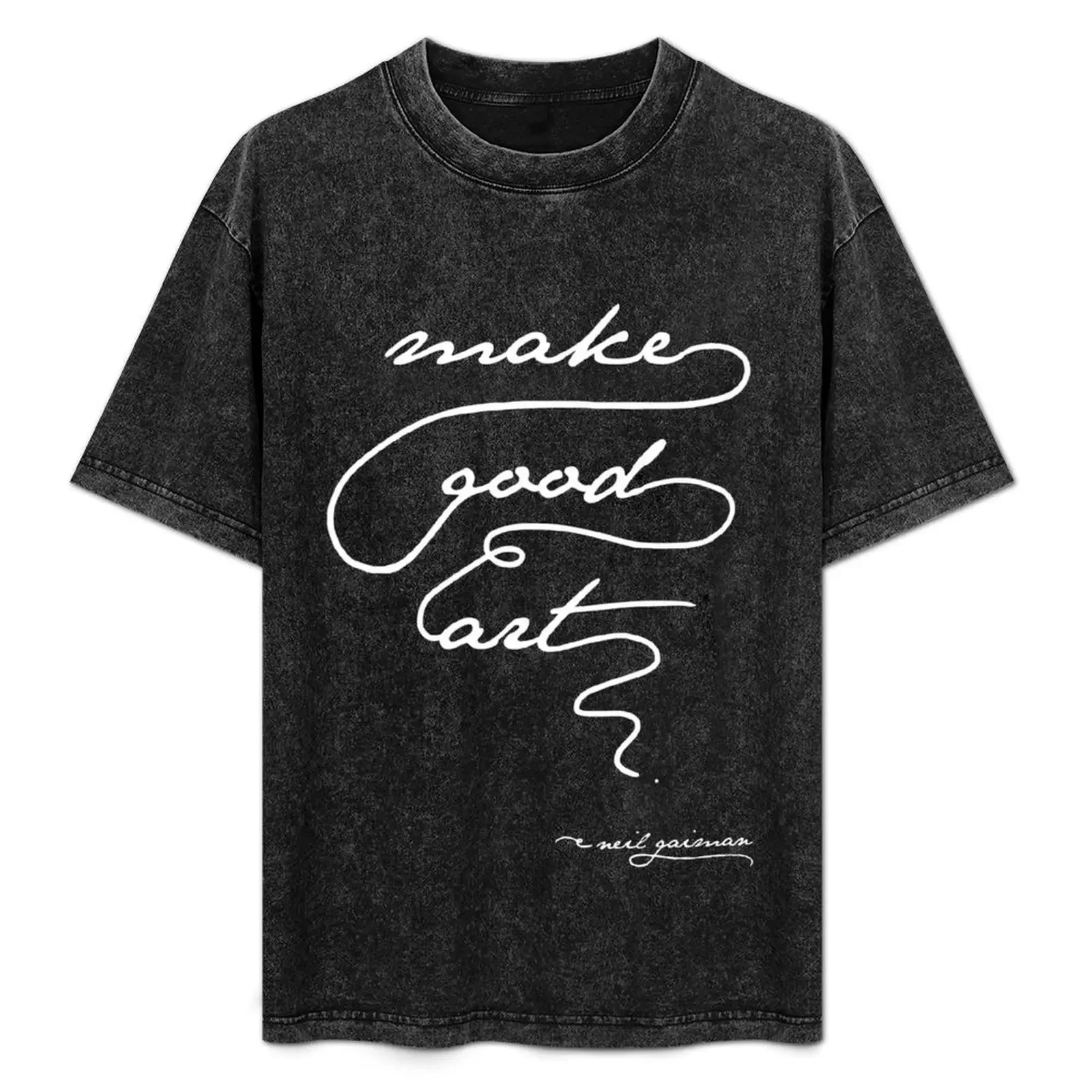 جعل الفن الجيد - نيل جايمان. تي شيرتات داكنة، قمصان برسومات كبيرة الحجم، قمصان أنيمي للرجال