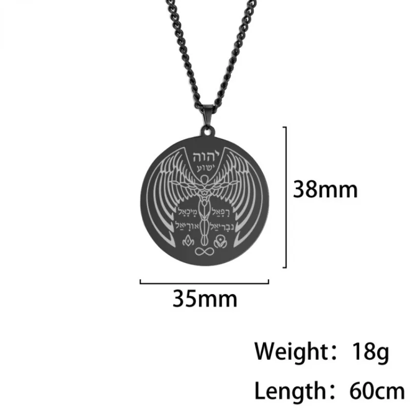 Vintage Human Wing Words Pattern Round Pendant Necklace for Men Boys Fashion Jewelry image 2