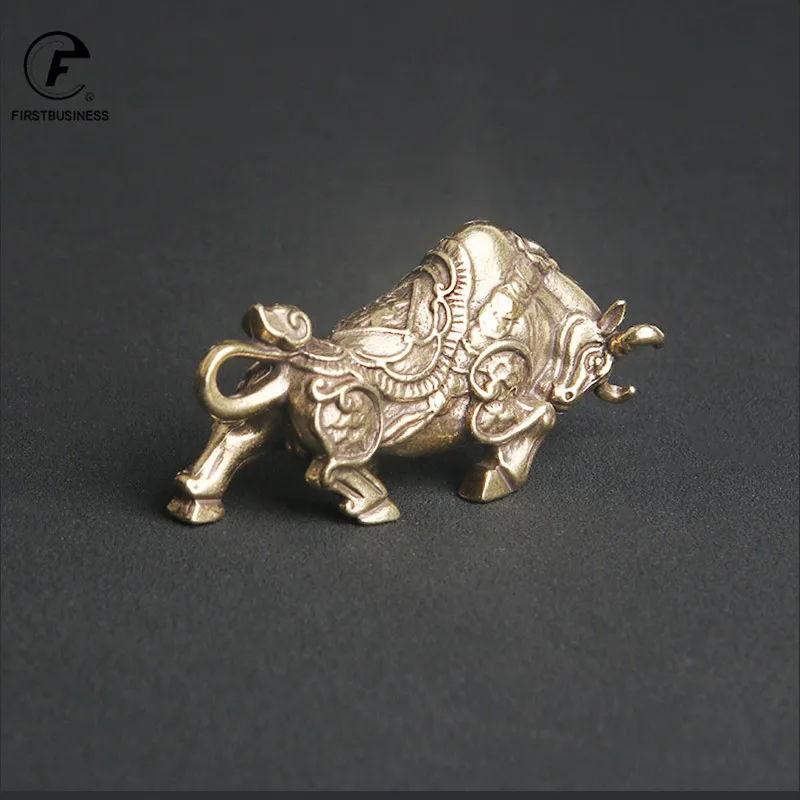 Antique Bronze Wall Street Bullfight Statue Tabletop Ornaments Brass Zodiac Animal Bull Figurines Miniatures Desktop Decorations