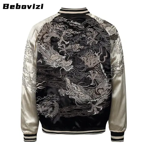Mens Baseball Jackets Hip Hop Chinese Dragon Embrodiery Bomber Coats Streetwear Harajuku Casual Motorcycle Jacket Clothing