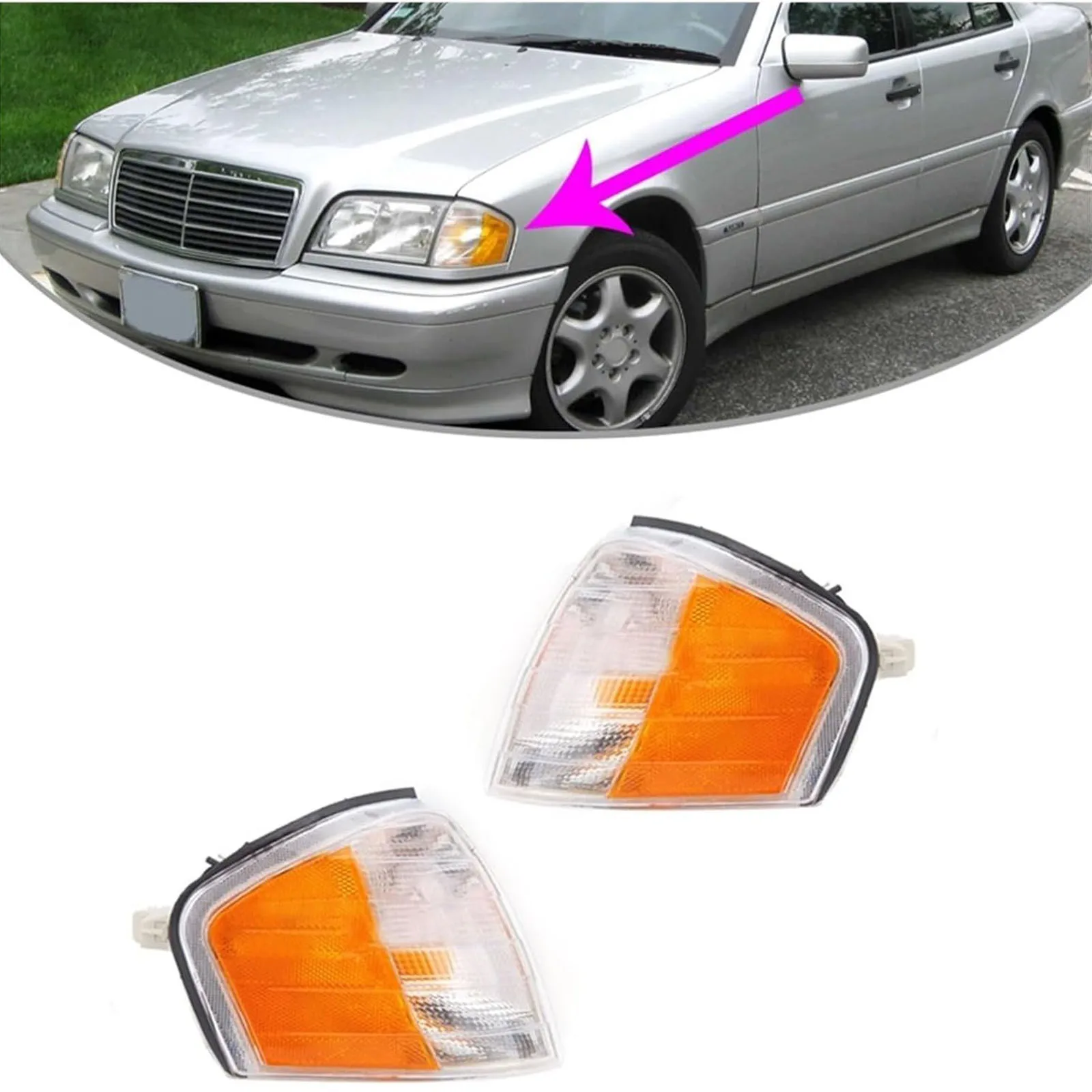 

1 Pair Front Corner Turn Signal Lamp for Mercedes-Benz C-Class W202 (C230/C280, 1994-2000) | OE No.2028261143 / 2028261243
