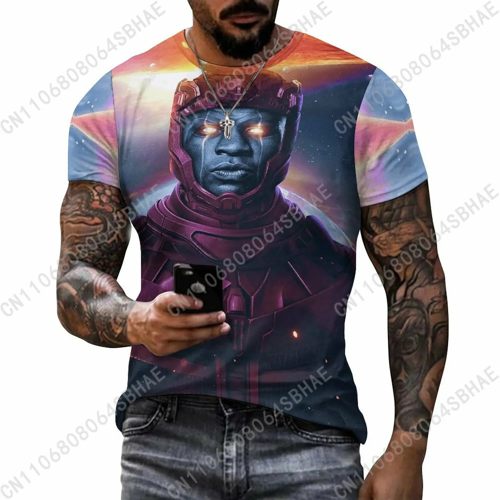

Мужская хлопковая футболка с коротким рукавом и индивидуальным рисунком Marvel Kang, мужские топы, персонализированная футболка, летняя футболка для косплея