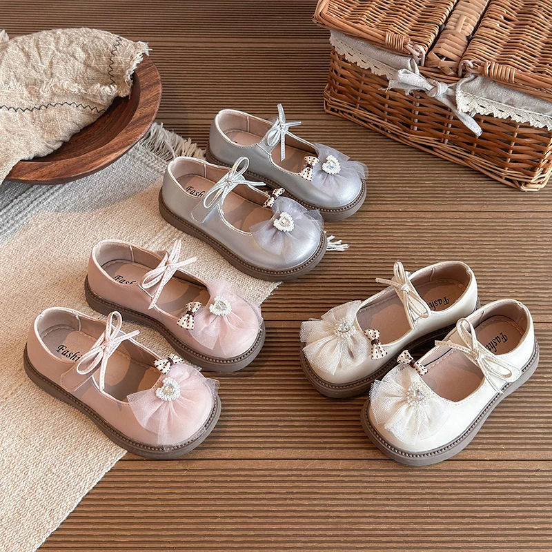 Summer Girl's Princess Shoes Bowknot Heart Chunky Sweet Kid's Flat Shoe Solid Colors Anti-slip Daily Lovely Children Shoes 7-12Y